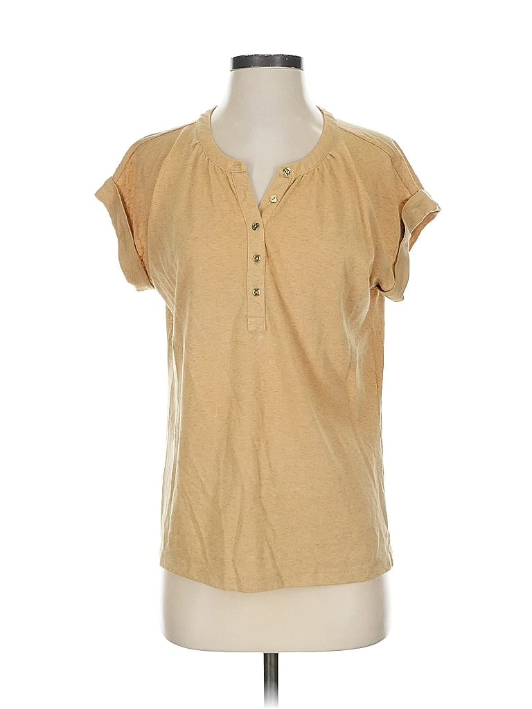 Pre-owned Ann Taylor Loft Short Sleeve Henley Shirt In Brown