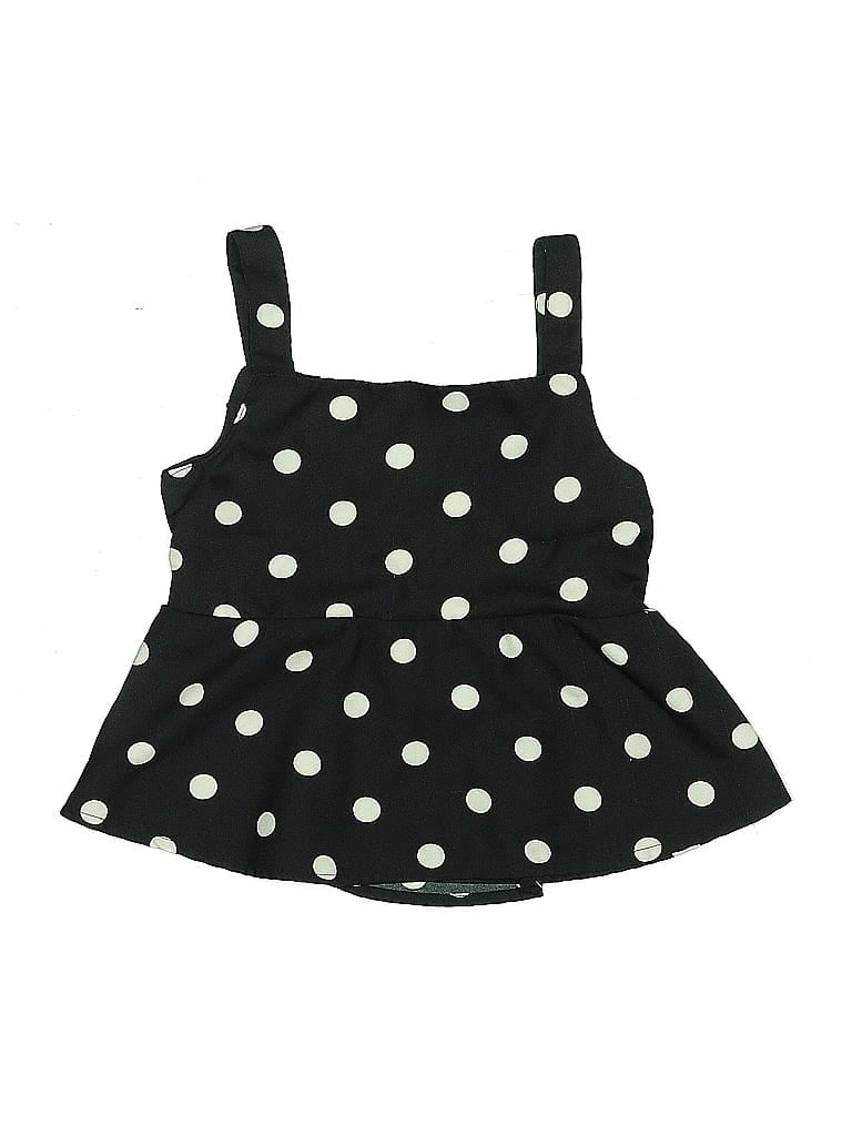 Click to view more detailed imagery on our partner's website Pre-owned Rare Editions Kids' Sleeveless Top Black Polka Dots Pattern Square Neckline Tops