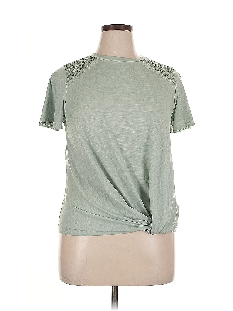 Pre-owned Rewind Short Sleeve Top Green Keyhole Neckline Tops