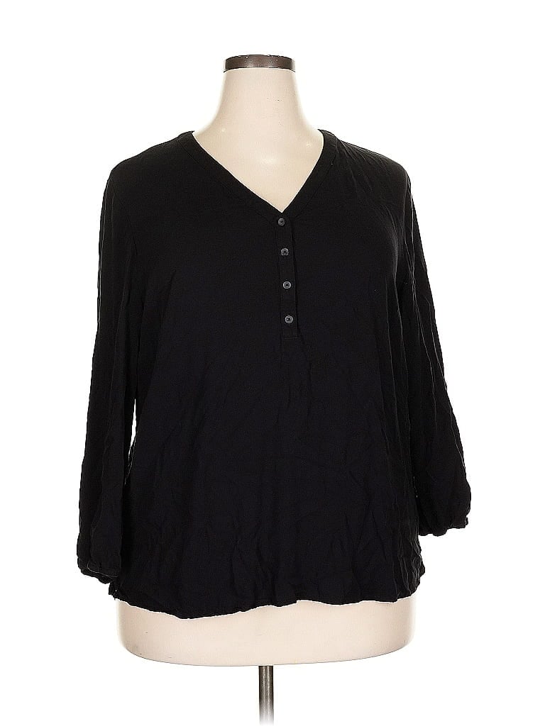 Pre-owned Amazon Essentials Long Sleeve Henley Shirt In Black