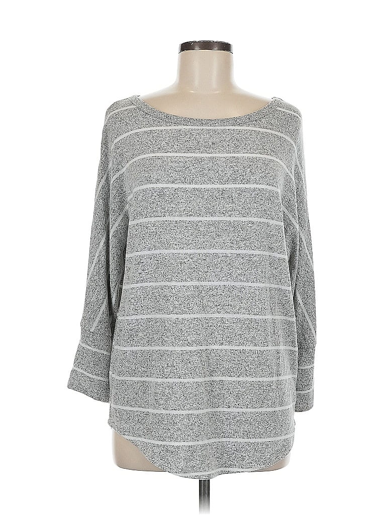 Pre-owned Market & Spruce 3/4 Sleeve Top Gray Boatneck Tops