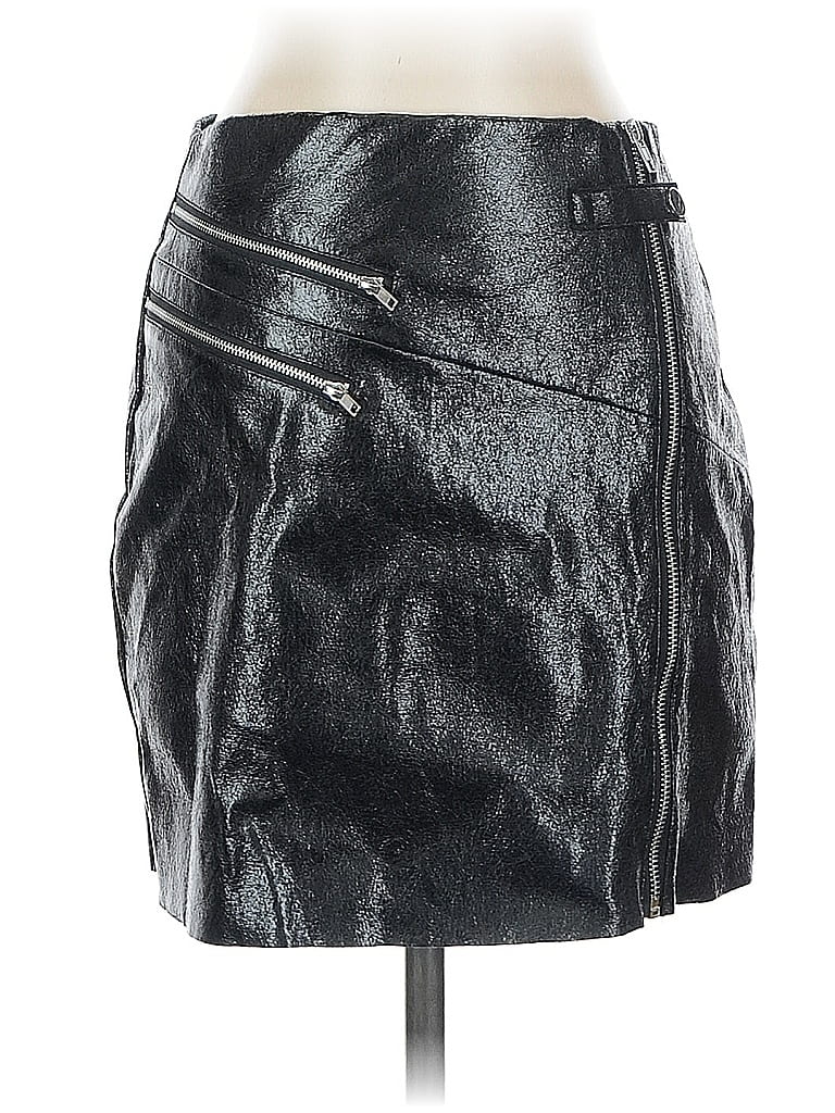 Blue Rain Faux Leather Skirt In Black