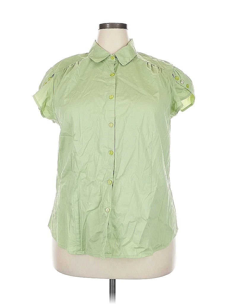 Pre-owned Dressbarn Short Sleeve Blouse In Green