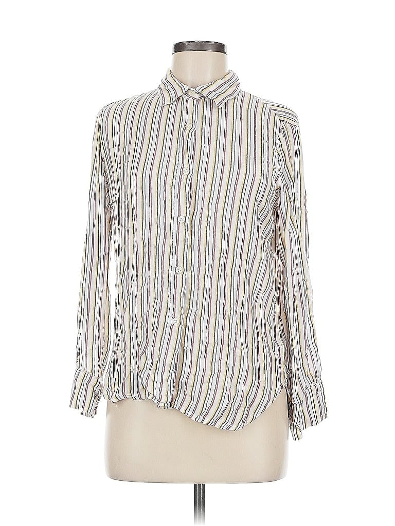 Pre-owned Max Studio Long Sleeve Button Down Shirt In White