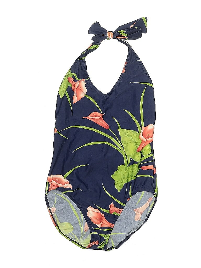 Pre-owned Cherokee Swimsuit Top Blue Tropical Pattern Swimwear