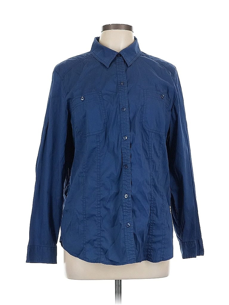 Pre-owned Chico's Long Sleeve Button Down Shirt In Blue