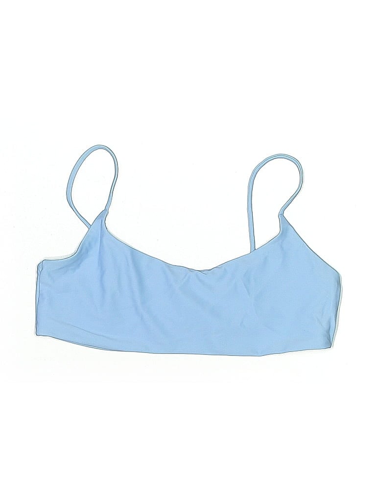 Pre-owned Jade Swimsuit Top Blue Solid Pattern Swimwear