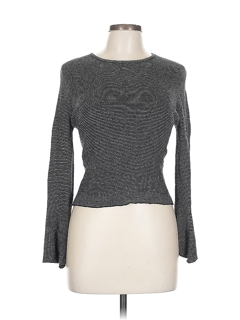 Pre-owned Olivaceous Long Sleeve Top Gray Boatneck Tops