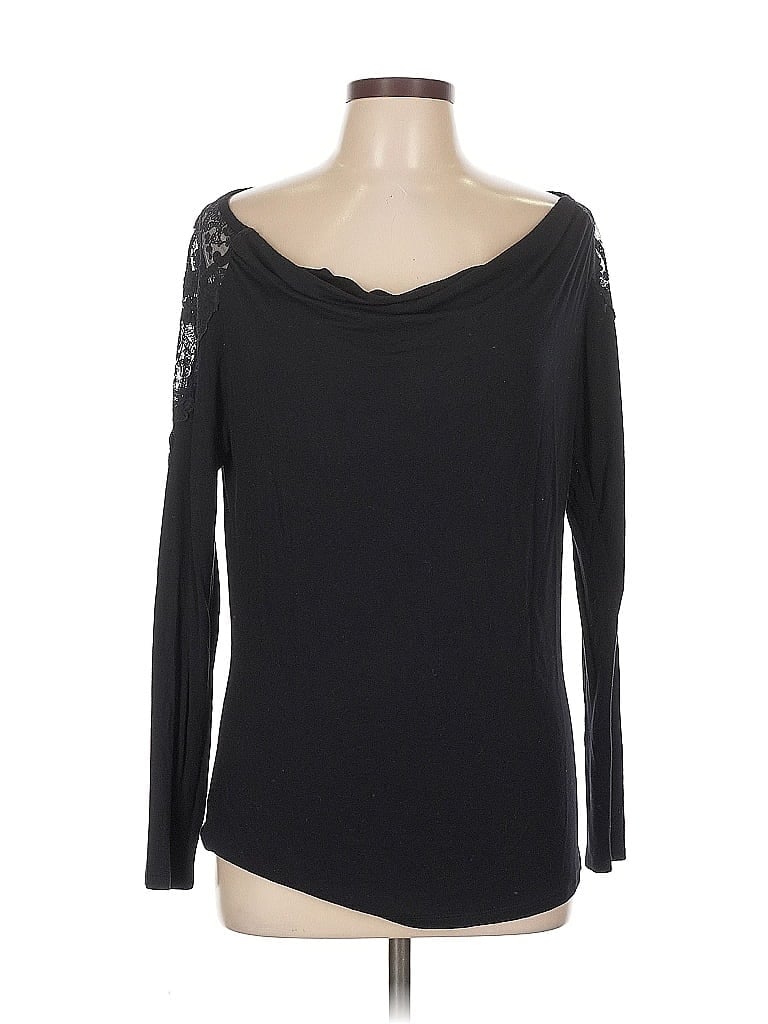 AUGUST SILK Pre-owned Long Sleeve Top Black Off The Shoulder Neckline Tops