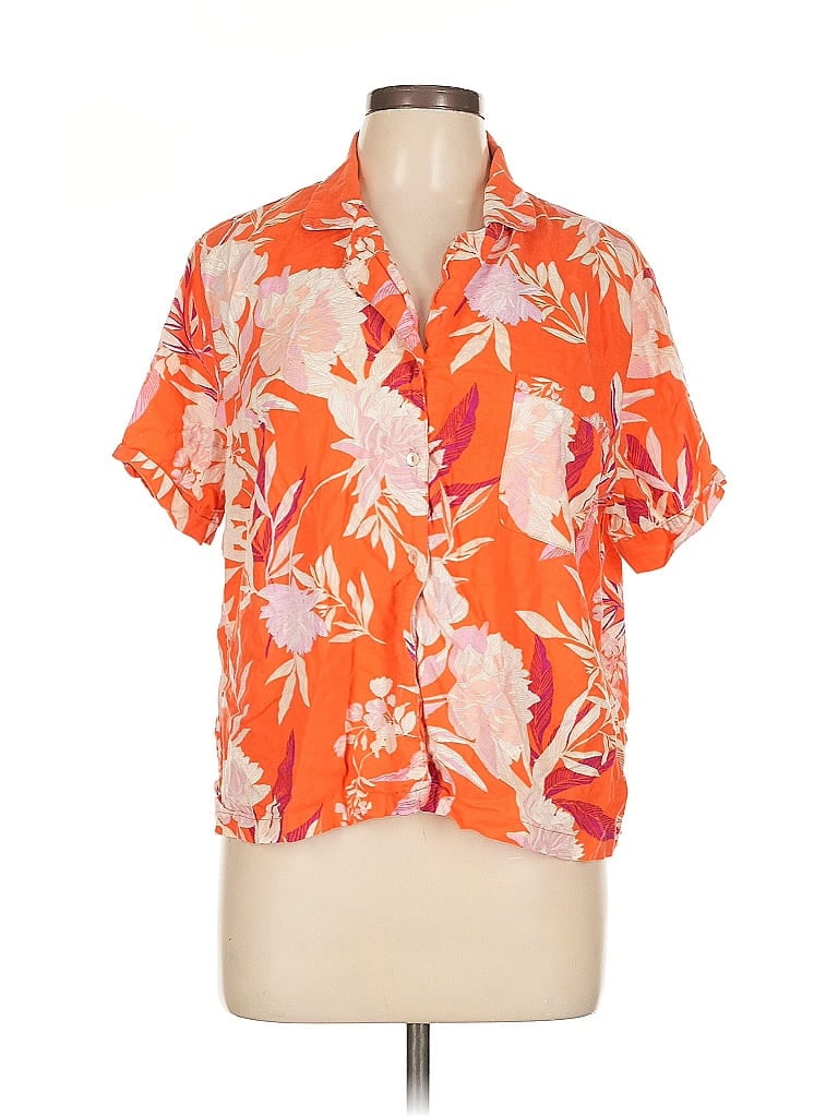 Pre-owned Cynthia Rowley Tjx Short Sleeve Blouse In Orange