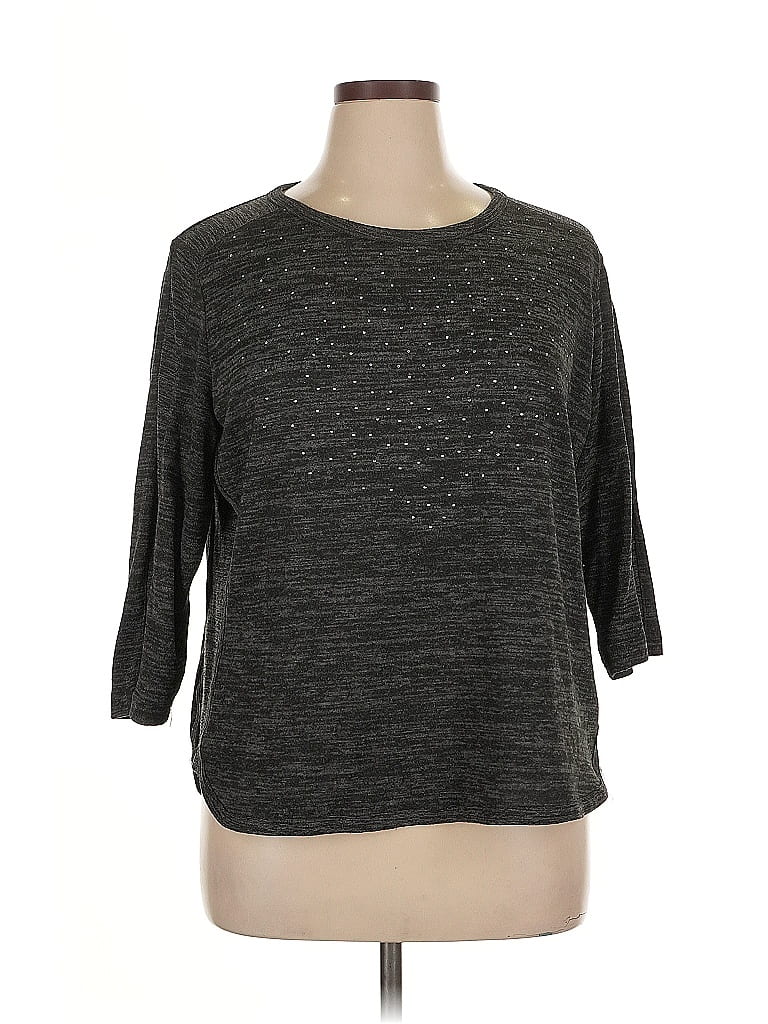 Pre-owned Cathy Daniels 3/4 Sleeve Top Gray Boatneck Tops