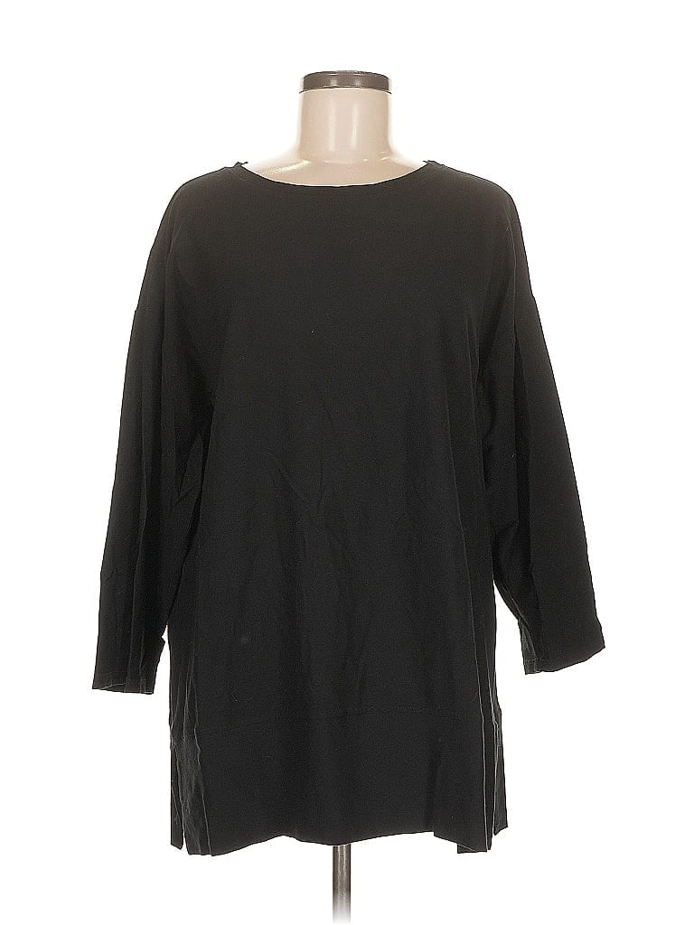 Pre-owned Eileen Fisher 3/4 Sleeve Top Black Boatneck Tops