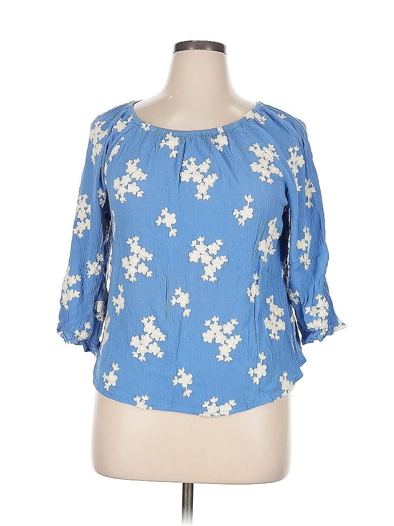 Pre-owned Soft Surroundings 3/4 Sleeve Blouse In Blue