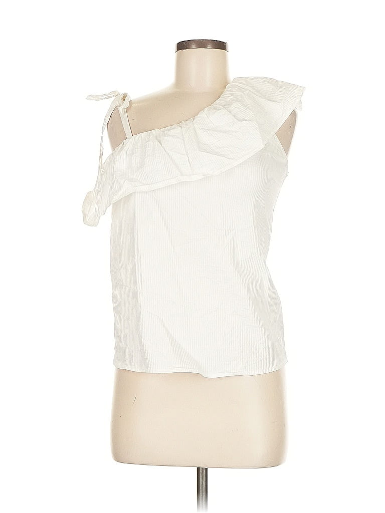 Pre-owned Vero Moda Tank Top Ivory Stripes Pattern One Shoulder Neckline Tops In White