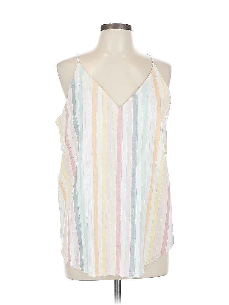 Pre-owned Ann Taylor Loft Outlet Tank Top Ivory Stripes Pattern V-neck Tops In White