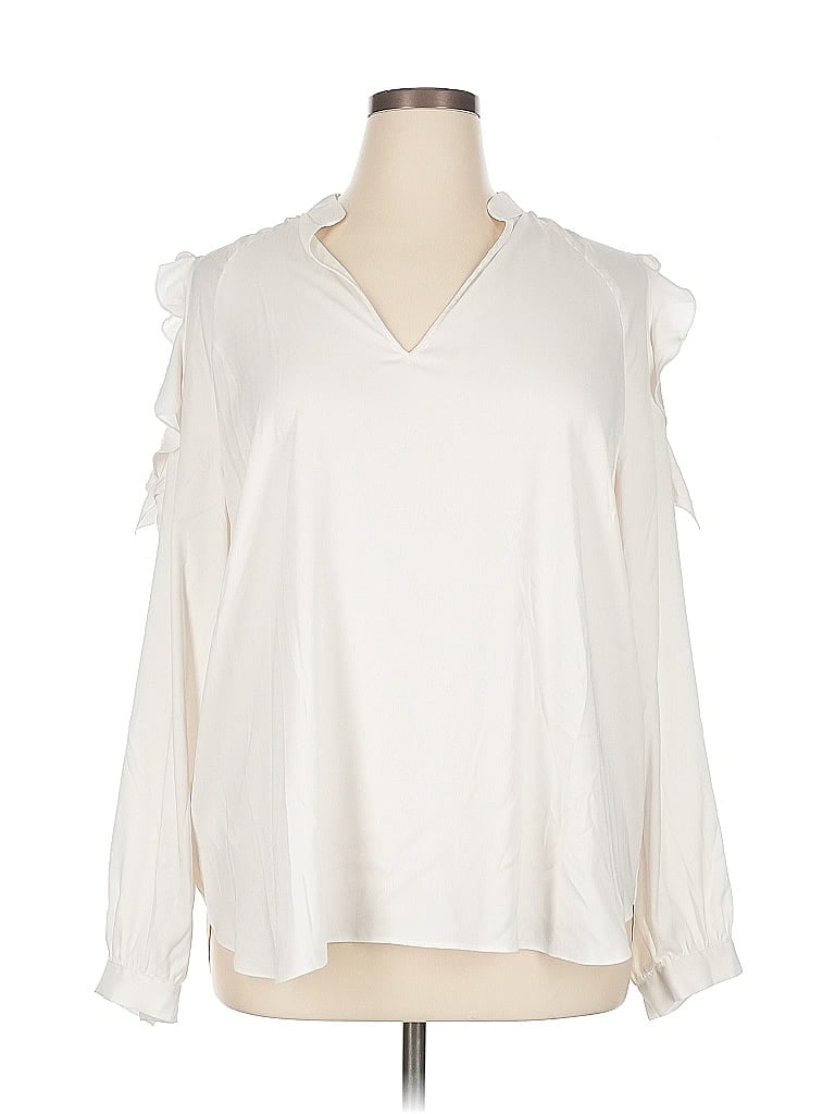 Pre-owned Ann Taylor Long Sleeve Blouse In White