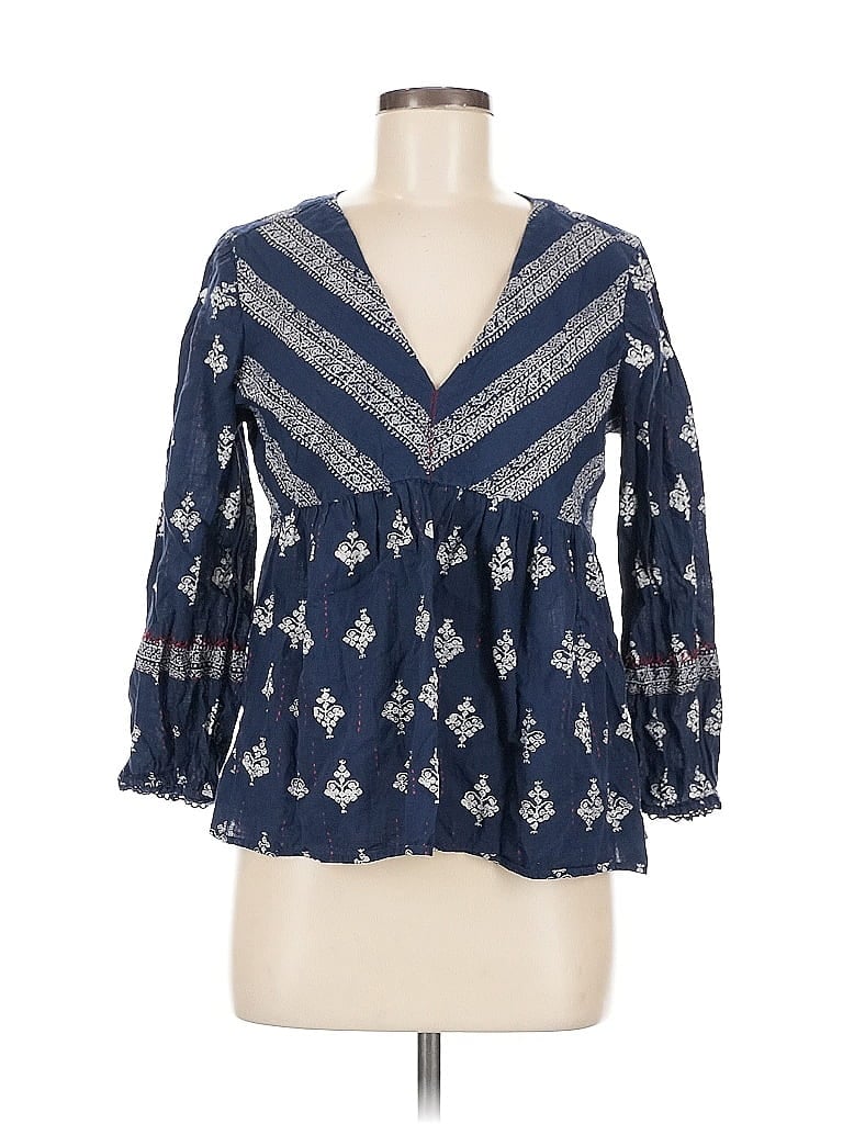 Pre-owned Lucky Brand 3/4 Sleeve Blouse In Blue