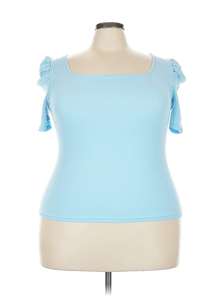 Pre-owned Shein Curve Short Sleeve Top Blue Sweetheart Neckline Tops