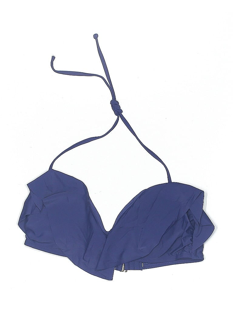 Pre-owned Nicole Miller Swimsuit Top Blue Solid Pattern Swimwear