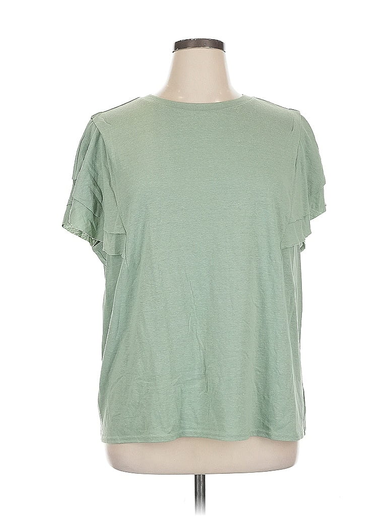 Pre-owned Melloday Short Sleeve Top Green Crew Neck Tops
