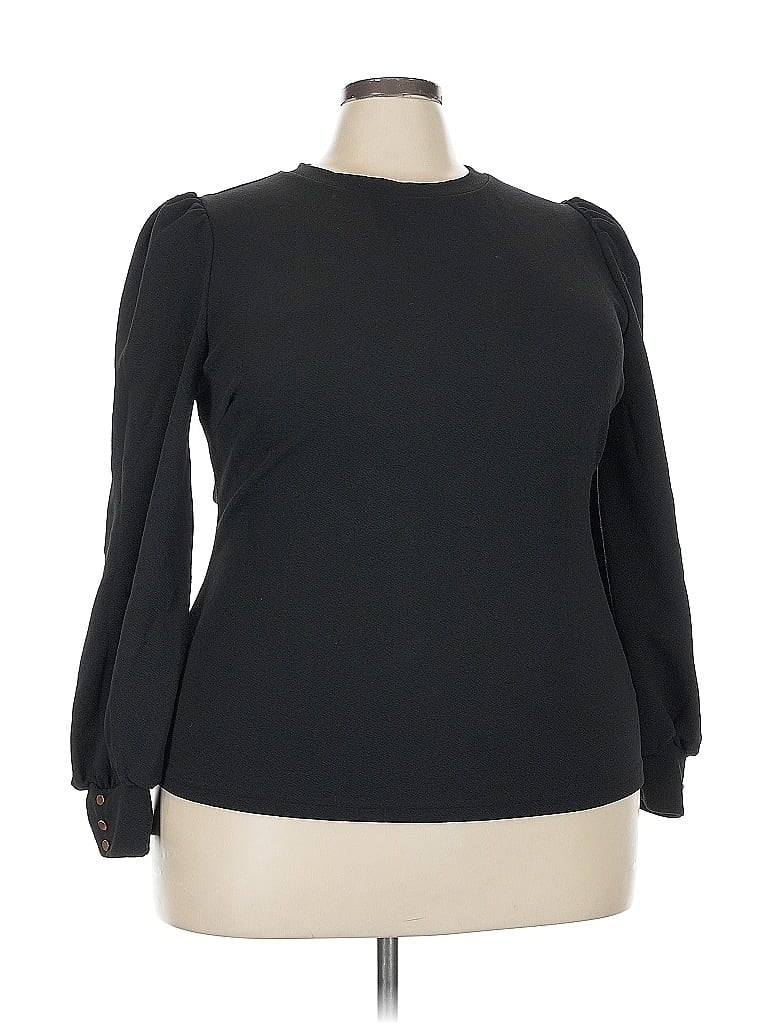 Pre-owned Shein Curve Long Sleeve Top Black Keyhole Neckline Tops