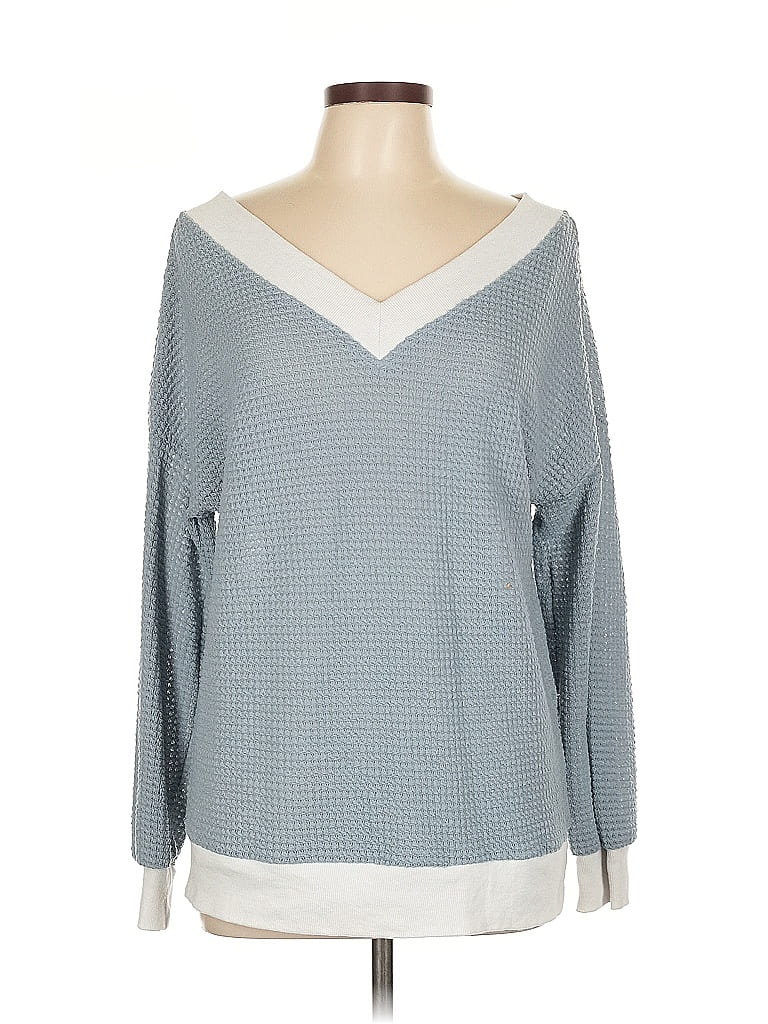 Pre-owned Unbranded Long Sleeve Top Blue V-neck Tops