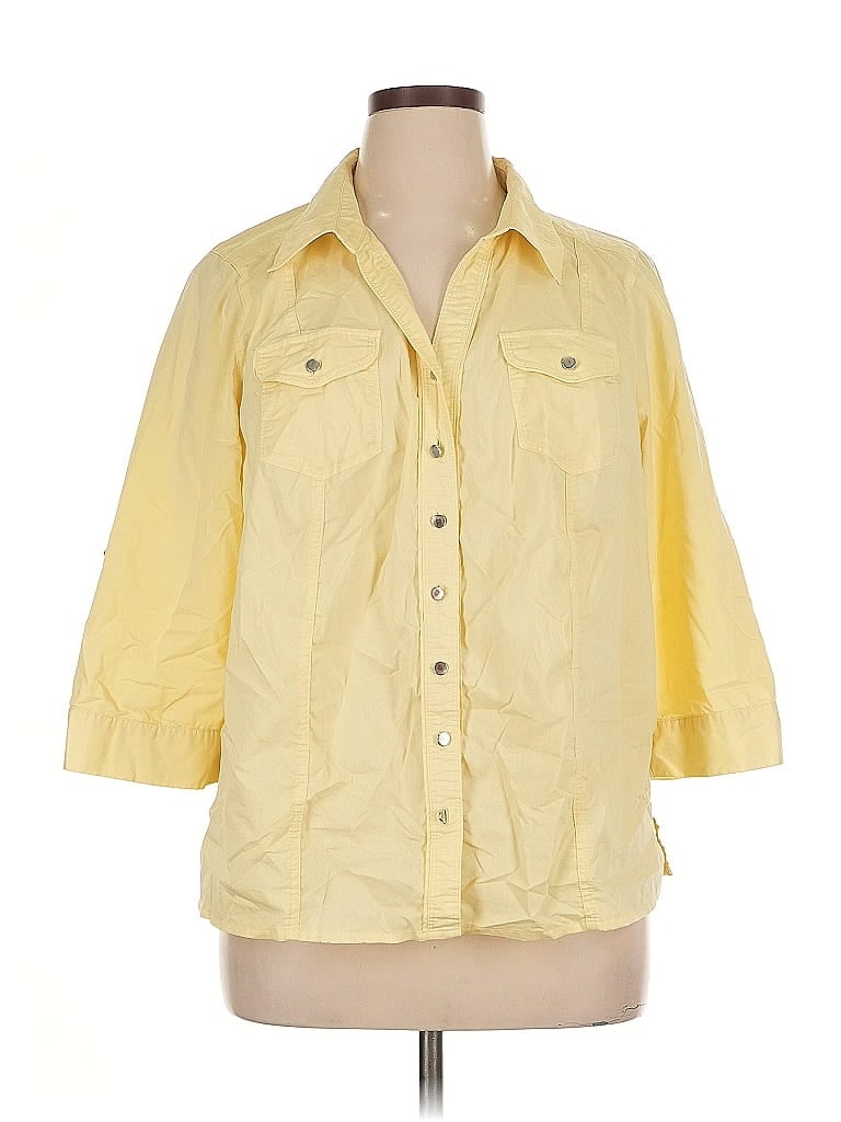 Pre-owned Cj Banks 3/4 Sleeve Button Down Shirt In Yellow