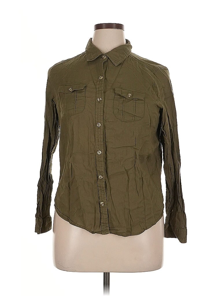 Pre-owned Japna Long Sleeve Button Down Shirt In Green