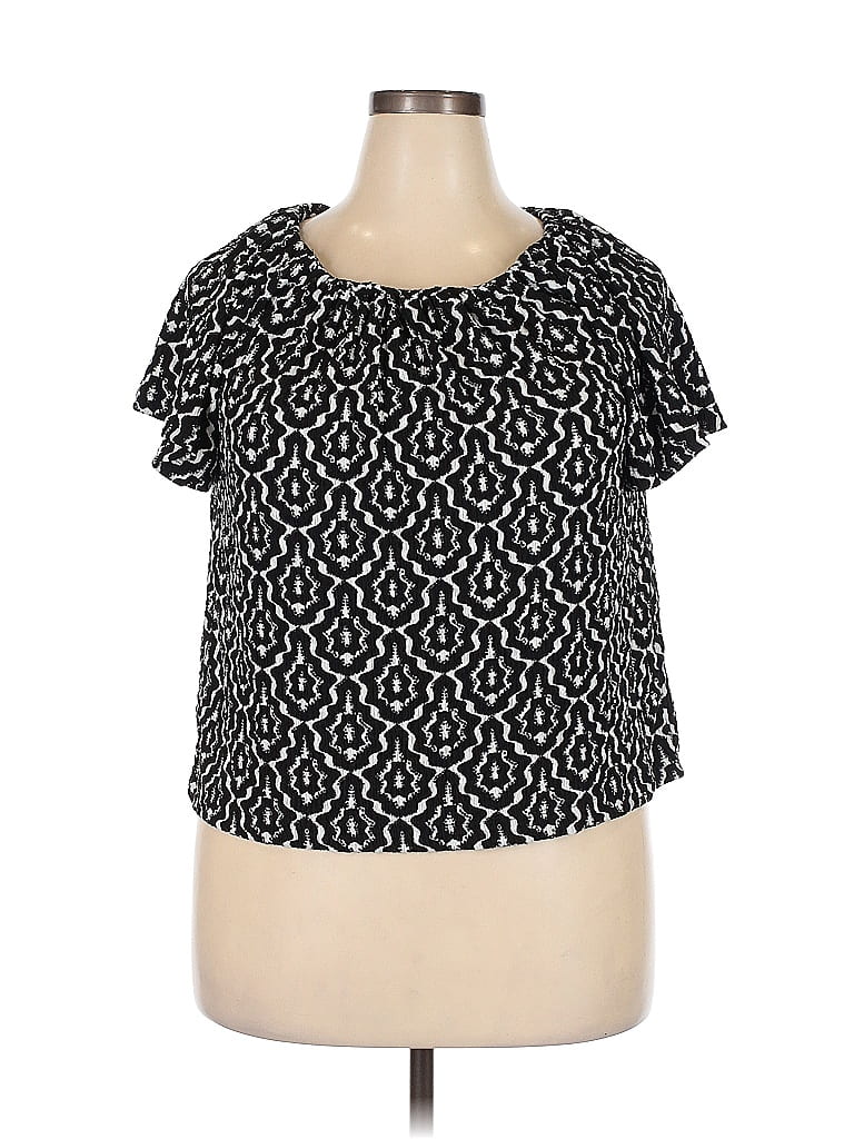 LOU & GREY FOR LOFT Pre-owned Short Sleeve Top Black Scoop Neck Tops