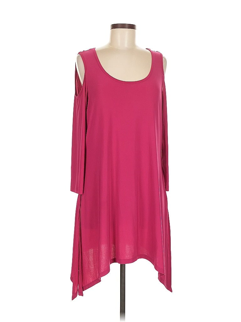 Click to view more detailed imagery on our partner's website Pre-owned Slinky Brand 3/4 Sleeve Top Pink Cold Shoulder Neckline Tops