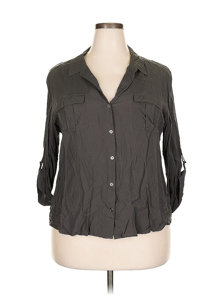 Pre-owned Les Serein 3/4 Sleeve Button Down Shirt In Gray