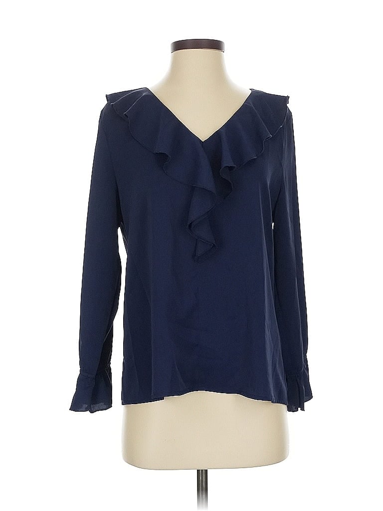 Pre-owned Allegra K Long Sleeve Blouse In Blue