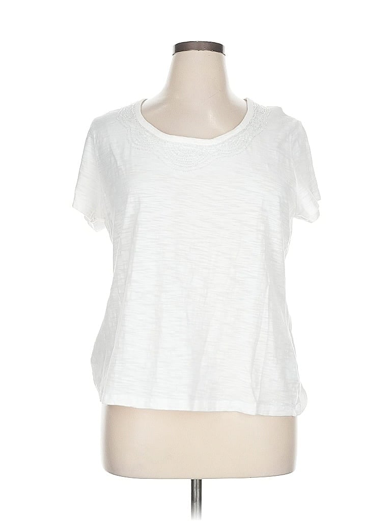 Pre-owned St. John's Bay Short Sleeve Top White Scoop Neck Tops