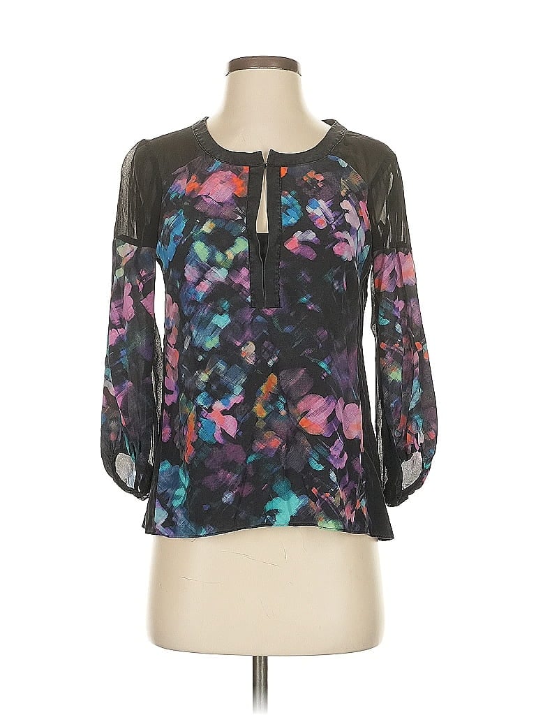 Click to view more detailed imagery on our partner's website Pre-owned Nanette Lepore 3/4 Sleeve Silk Top Black Keyhole Neckline Tops