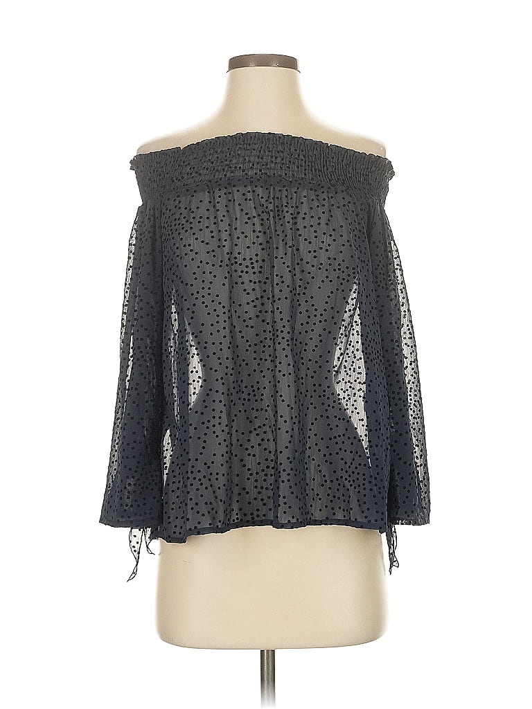 Pre-owned Zara Basic 3/4 Sleeve Top Black Off The Shoulder Neckline Tops