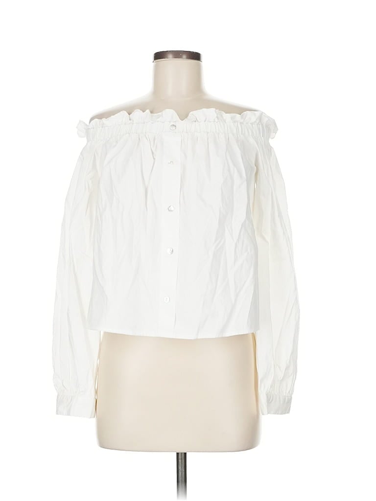 Pre-owned J.o.a. Just One Answer Long Sleeve Blouse In White