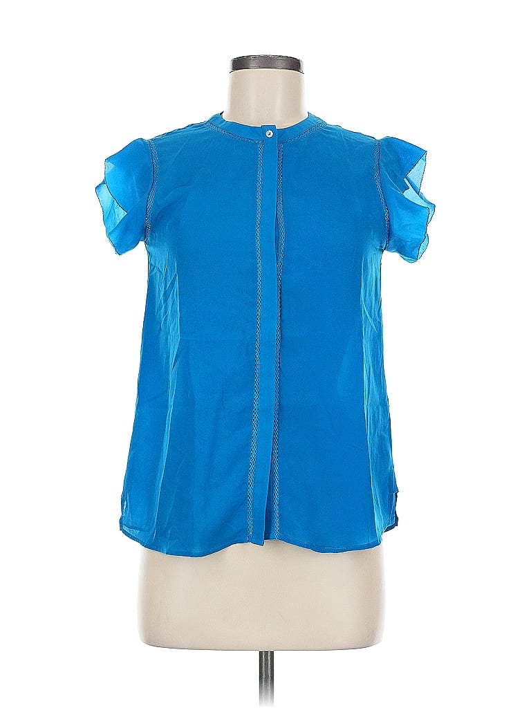 Pre-owned Zara Basic Short Sleeve Blouse In Blue