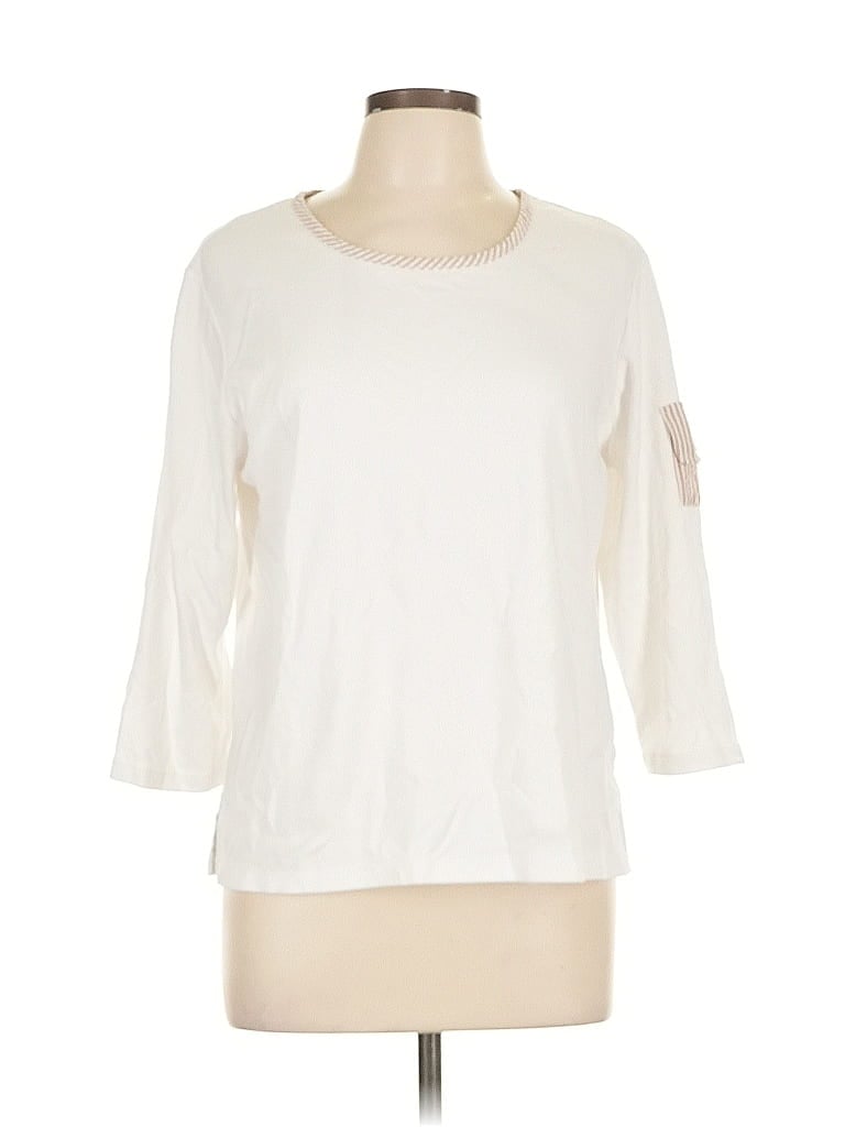 Pre-owned Norm Thompson 3/4 Sleeve Top Ivory Crew Neck Tops In White