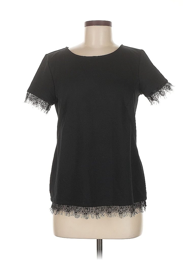 Pre-owned Ann Taylor Short Sleeve Top Black Sweetheart Neckline Tops