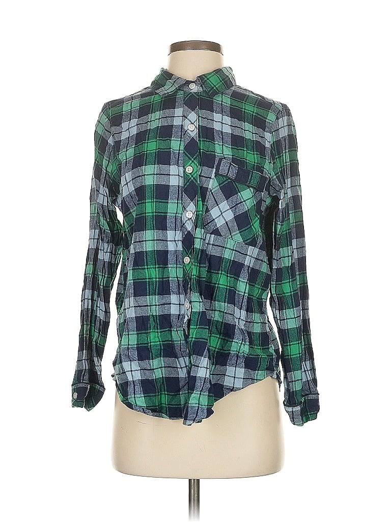 Pre-owned Aerie Long Sleeve Button Down Shirt In Green