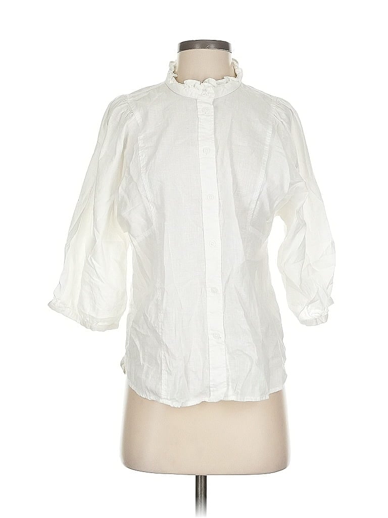 Pre-owned H&m 3/4 Sleeve Button Down Shirt In White