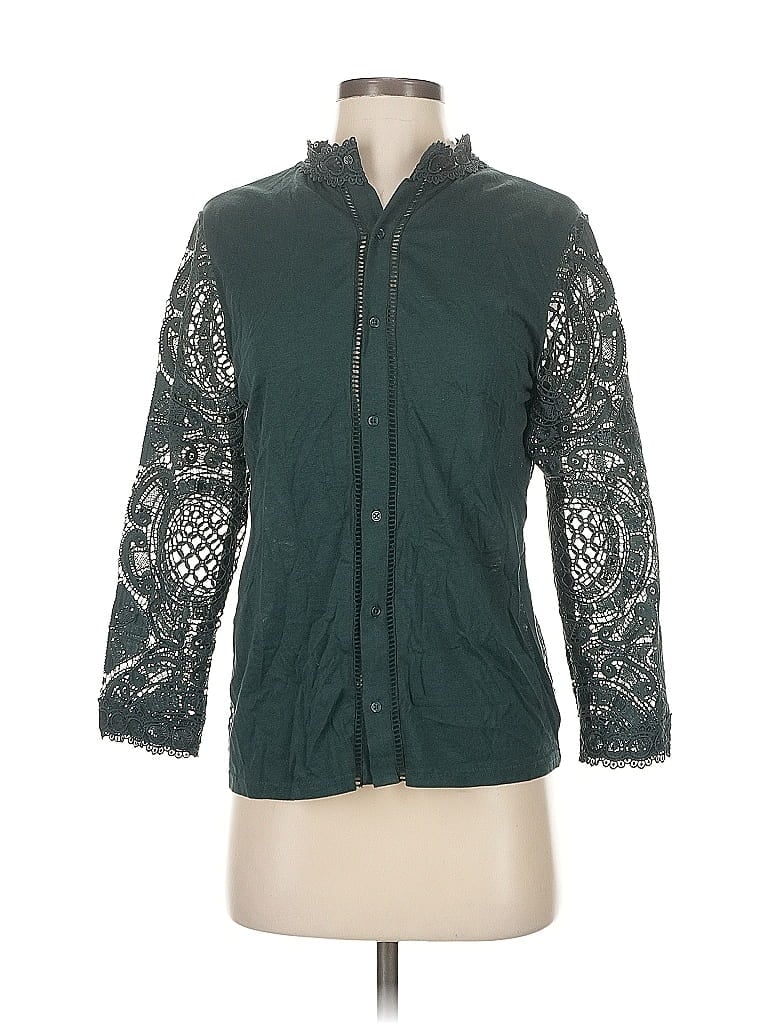 Pre-owned James Coviello 3/4 Sleeve Blouse In Green