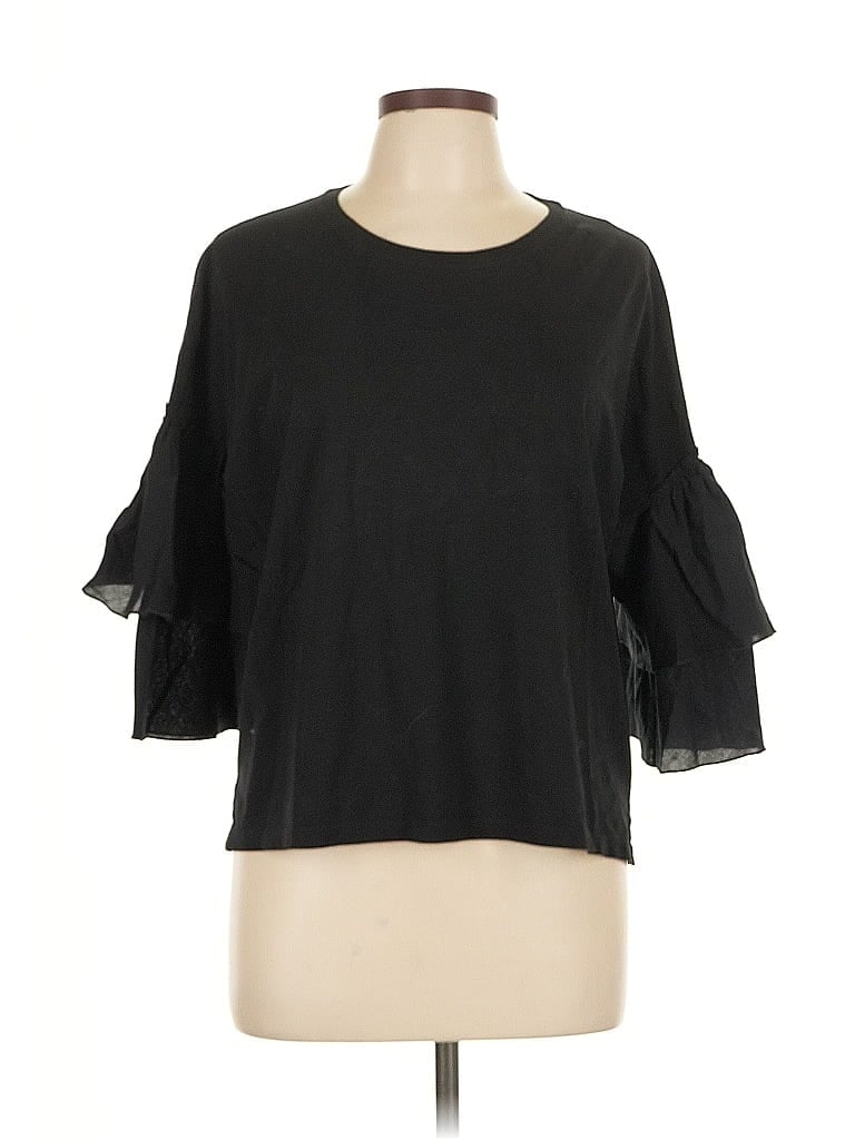 Pre-owned Atm Anthony Thomas Melillo 3/4 Sleeve Top Black Crew Neck Tops