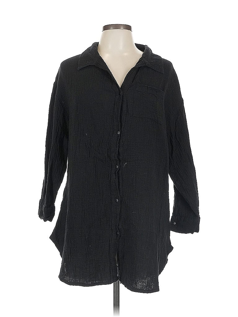 Pre-owned Boho Me 3/4 Sleeve Button Down Shirt In Black