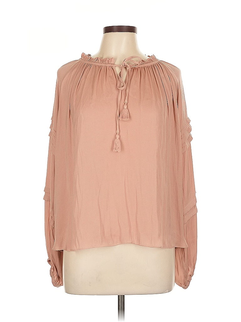 Pre-owned Chelsea & Theodore Long Sleeve Blouse In Brown