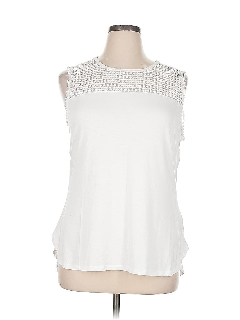 Liz Claiborne Sleeveless Top White Keyhole Neckline Tops In Multi