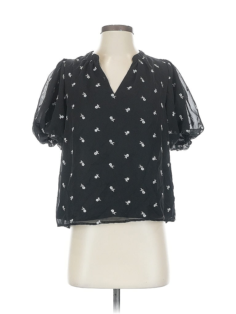 Pre-owned Cece Short Sleeve Blouse In Black