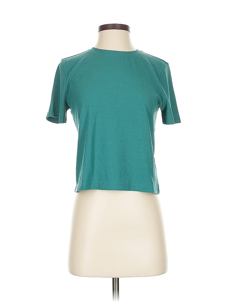 Pre-owned Gap Fit Short Sleeve Top Teal Crew Neck Tops In Blue