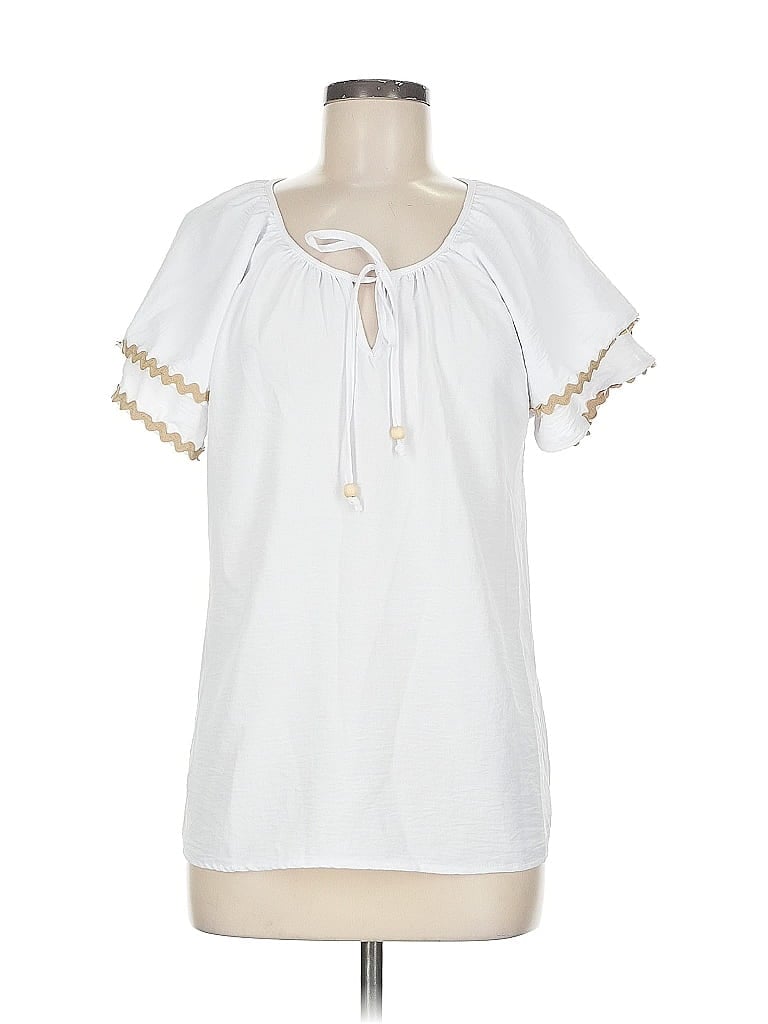 Pre-owned Adrienne Vittadini Short Sleeve Blouse In White