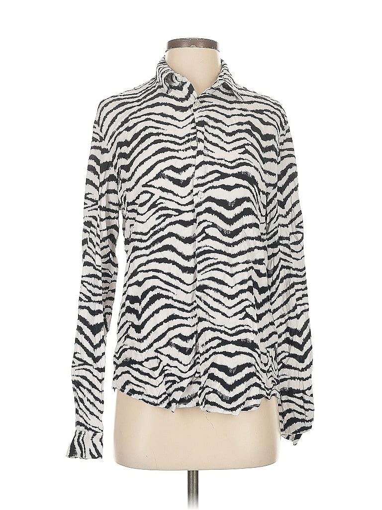 Pre-owned Denim And Flower Long Sleeve Blouse In White